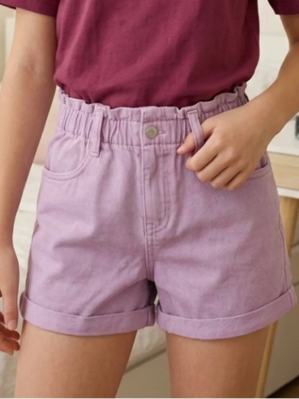 New Cat & Jack Girls Purple Paperbag Waist Shorts High Rinse Stretch  S L + BELT